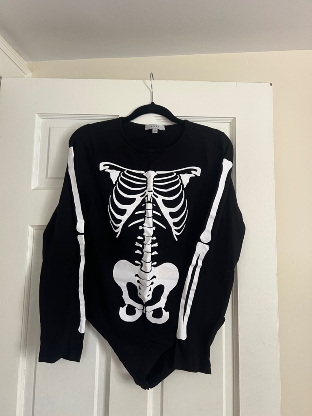 gaze Black Crewneck Bodysuit with White Skeleton Graphic